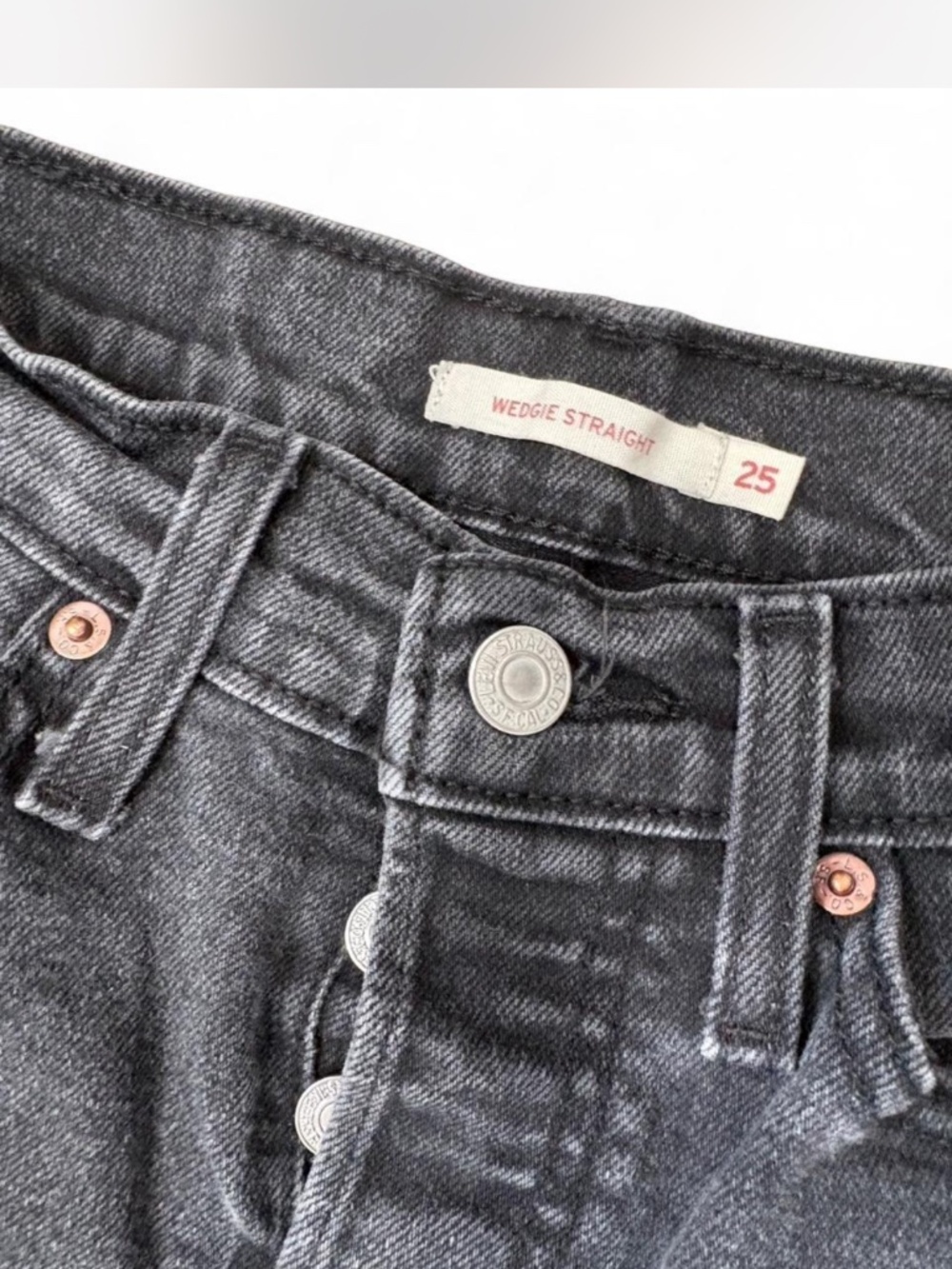 Levi’s Wedgie Straight Black Jeans High Rise Button Fly Vintage Style - Picture 5 of 7